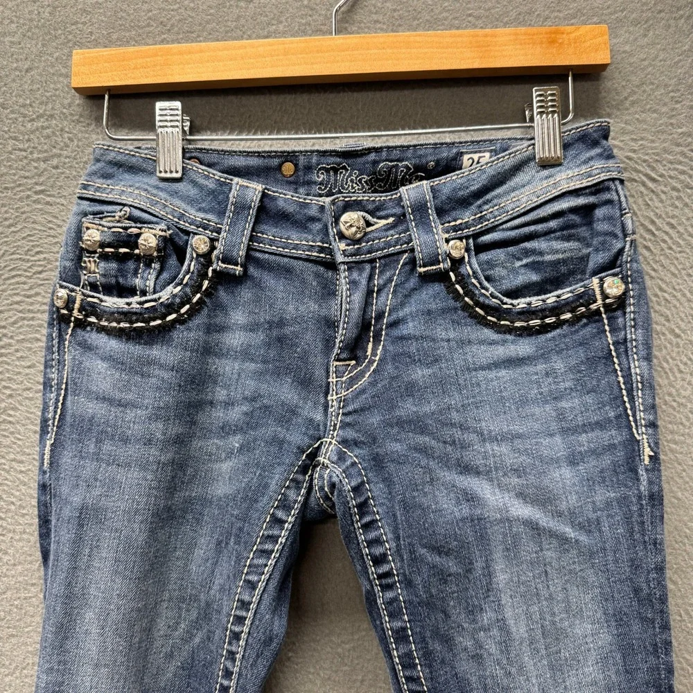 Miss Me Jeans Womens 25 (26x34) Blue Denim Bootcut Low Rise Embellished Bling